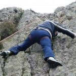scaling the rock face during our rock-climbing day