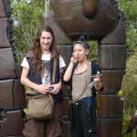 posing by the robot from Laputa